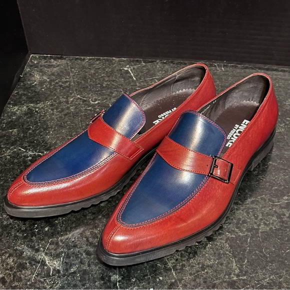 Encore Fiesso Blue / Red Genuine Leather Monk Strap Size 11 Mens Shoes Loafers - Picture 15 of 15